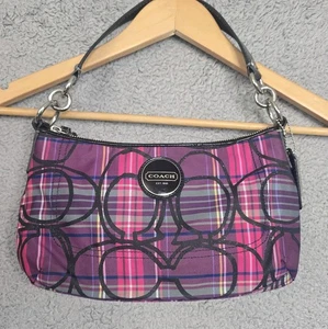 VTG Coach Signature Poppy Tartan Shoulder Bag Plaid Y2K Pink Purple Gray Black - Picture 1 of 15