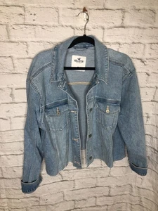 Hollister NWOT Womens Distressed Frayed Hem Denim Jacket XXL Cropped - Picture 1 of 4