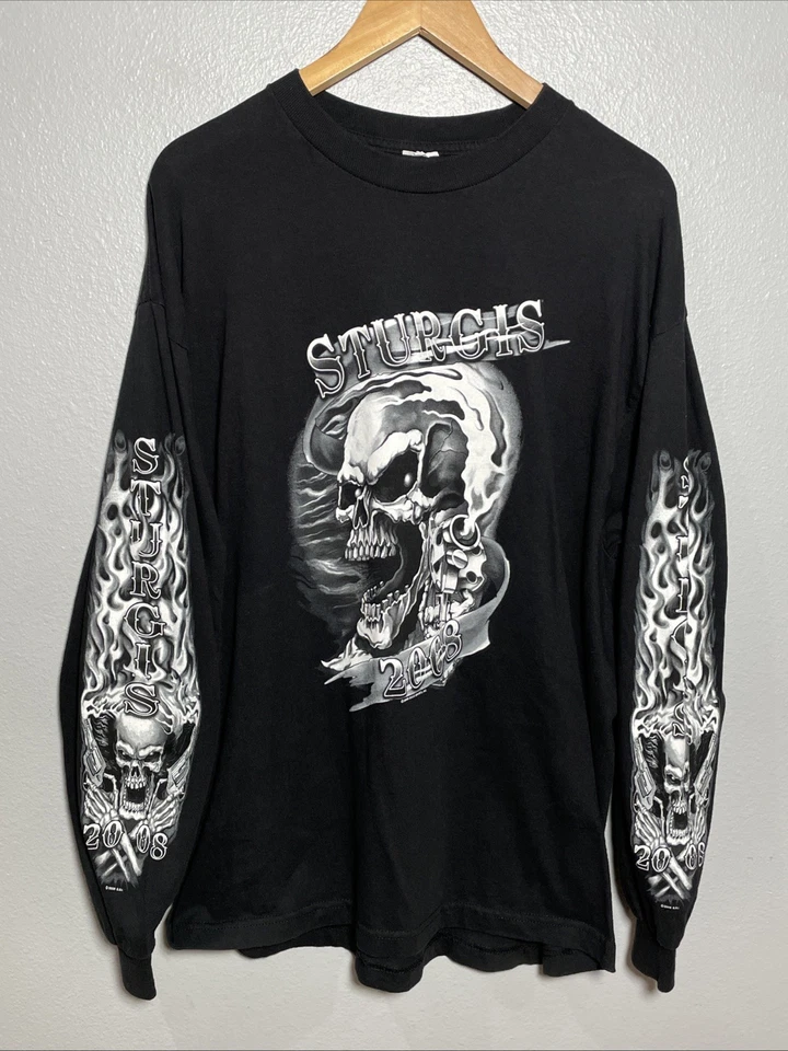 De colección 2008 STURGIS Calavera y Pistola T-Shit Hombres L Negro Y2K Gráfico T Black Hills Foto 1 de 4