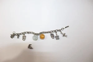 Retro Style Charm Bracelet with 9 Charms Silver-Tone & 2 Marbles Vintage - Picture 1 of 5