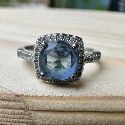 VTG Accent Ring Women's Size 6.75 Blue Clear Cubic Zirconia Pave Stones Ornate - Image 1 of 4