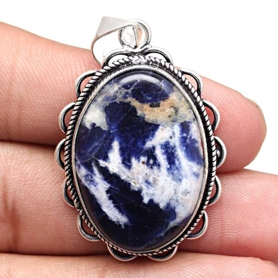 Colgante de piedras preciosas de sodalita hecho a mano regalo para su joyería de plata 1,75" Foto 1 de 4