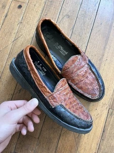 Mocassino vintage Russell bicolore struzzo mocassino casual taglia 8 B - Foto 1 di 7