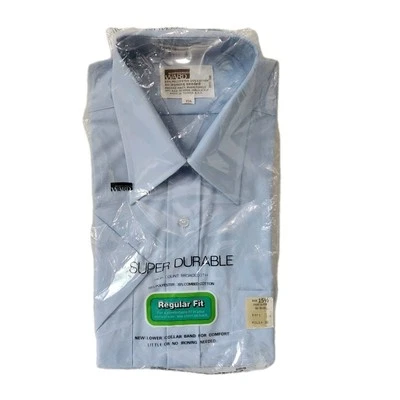 Camisa de vestir de colección Montgomery Ward manga corta años 70 cuello puntiagudo talla 15,5 azul Foto 1 de 4