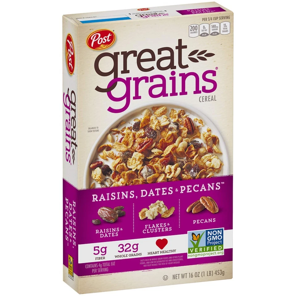 Great Grains Raisins 日期和豆类早餐谷物,葡萄干谷物带甜味 — 第 1/4 张图片