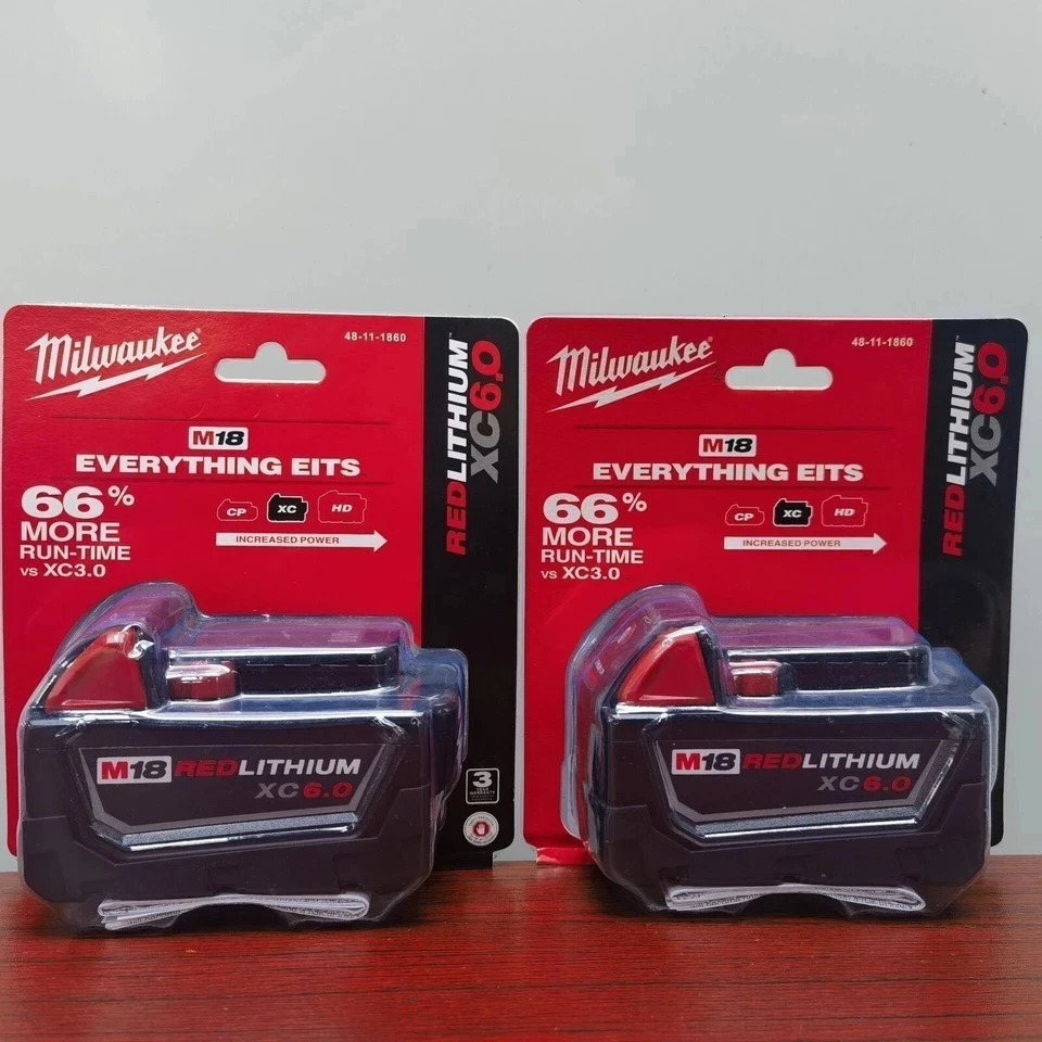 2 PK 18V Milwaukee 48-11-1860 6.0 AH Batteries M18 XC18 48-11-1860 New In Pack