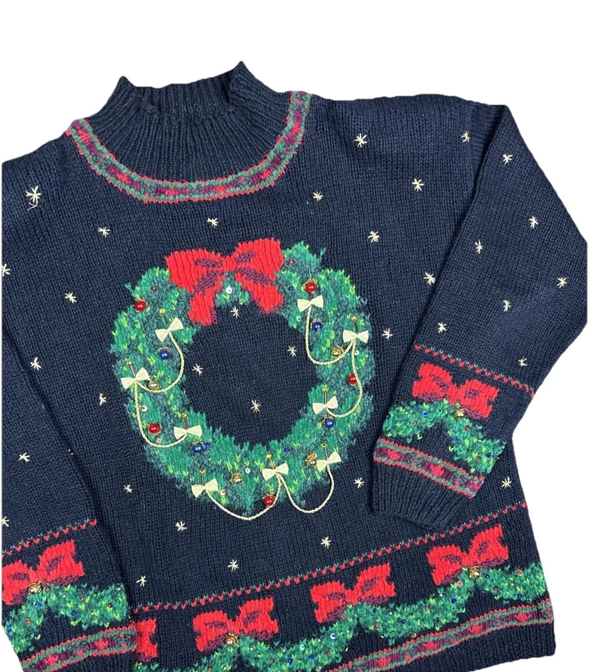 Suéter Guirnalda Navidad Vintage Para Mujer Marisa Christina 1994 Pequeña L Abuela Foto 1 de 4