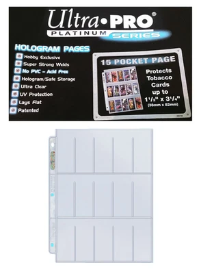10 páginas de tarjetas de tabaco Ultra Pro Platinum 15 bolsillos 1,5 x 3,25 hojas protectoras Foto 1 de 2