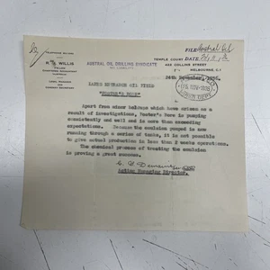 ORIGINAL VINTAGE Letter Document Oil Gippsland 1936 Austral Drill Fosters Bore - Bild 1 von 3