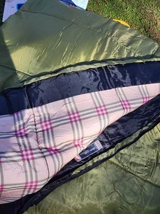 Ozark Trail 0° Canvas Rectangular Sleeping Bag Olive OR Blue with Plaid inside - Picture 1 of 6