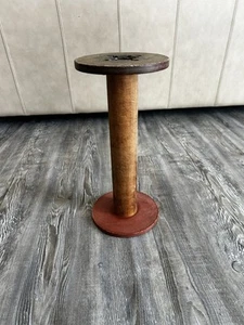 Vintage Old Large Wooden Bobbin with Metal Fittings - Picture 1 of 5