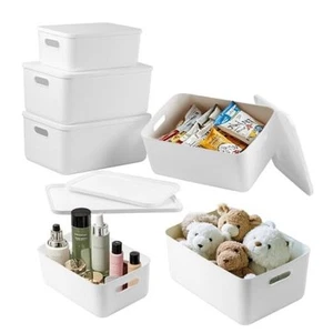 White Plastic Storage Bins with Lids, 16qt & 8qt Stackable Storage Containers - Picture 1 of 7