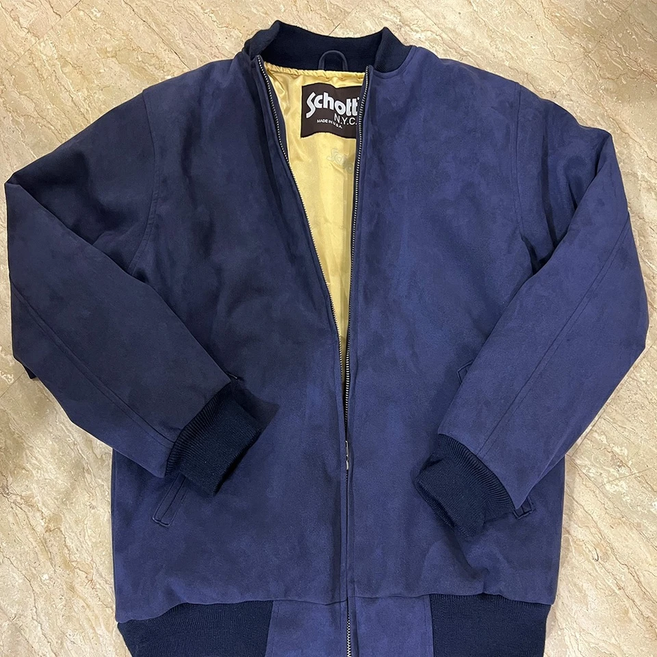 CHAQUETA DE GAMUZA SCHOTT EE. UU. DE CUERO CON CREMALLERA Azul Marino Para hombres US L / UE 52-54 Foto 1 de 4