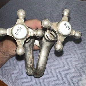 Antique Brass Faucet Bathtub Hot/Cold Porcelain Inlay Farmhouse Sink #2 - Picture 1 of 6