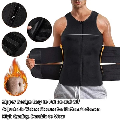 Men's Sauna Suit Sweat Vest Neoprene Shirt Body Shaper Weight Loss Waist Trainer - Image 1 of 4