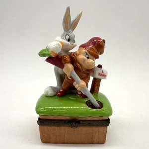 1996 Looney Tunes Bugs Bunny Elmer Fudd 4,5" Porzellan Schmuckschatulle Warner Bros - Bild 1 von 7