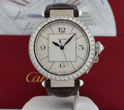 Cartier Pasha 42mm WJ120251 Auto 18k White Gold Factory Diamonds Box Paper $41k - Image 1 of 4