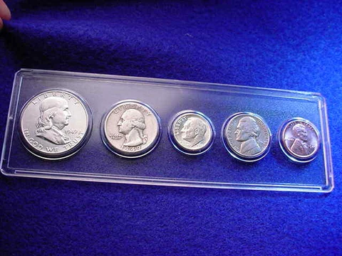 1949 PHILADELPHIA 5 COIN MINT SET TWO BU COINS 90% SILVER!!    #80 Cover