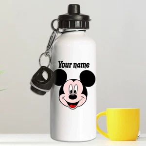 Personalised Mickey Mouse Face Water Bottle Custom Name School Kids Gift - Picture 1 of 4