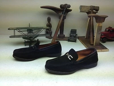ITALIAN MORESCHI 分布黑色麂皮绒皮革 BIT SLIP ON LOAFER 鞋码 11 — 第 1/4 张图片
