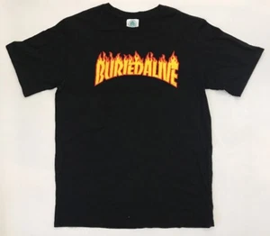 BURIED ALIVE BA Flame Logo Thrasher Black T Shirt Streetwear Korea Hundreds Sz L - Picture 1 of 5