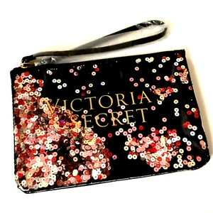Victoria's Secret Wristlet Accessories Bag Black Sequence New - Picture 1 of 6