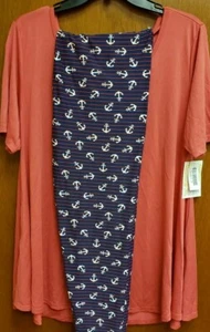 NWT LULAROE TC LEGGINGS ANCHORS NEW PRINT,  PERFECT TEE MED CORAL RED MODAL - Picture 1 of 7