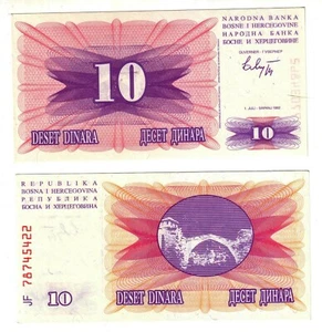 Banknote - 1992 Bosnia & Herzegovina, 10 Dinara, P10 UNC, Bridge. - Picture 1 of 3