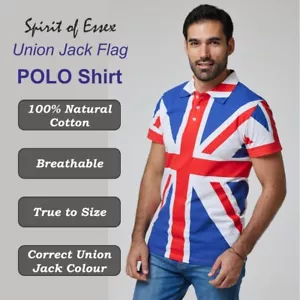 Polo Union Jack colletto taglia: S M L XL 2XL 3XL 100% cotone con stampa MARCHIO - Foto 1 di 7