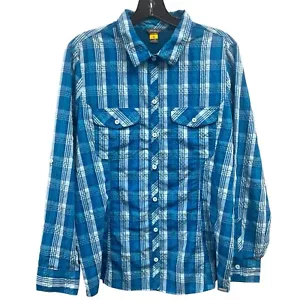 Camisa abotonada Eddie Bauer XL azul a cuadros manga larga senderismo aire libre para mujer - Imagen 1 de 3