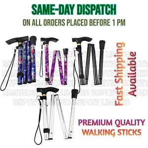 Walking Stick Easy Fold Adjustable Cane Lightweight Mobility Collapsible Sticks - Picture 1 of 12