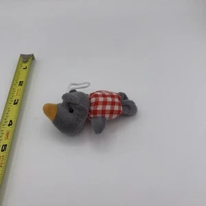 GANZ Midwest Gifts Winter Rhino Ornament Picnic Plaid Outfit Plush Gray/Red - Picture 1 of 4