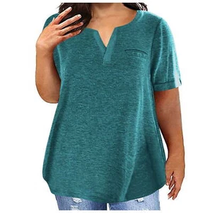 T-Shirt Tops for Women Plus Size 3XL Blue Ribbon Short Sleeve Crewneck --T9-- - Picture 1 of 5