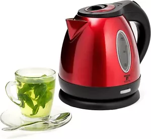 Stainless Steel Small Electric Kettle Red Color, Cordless 1.2L Portable Hot Wate - Picture 1 of 2