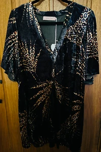 TRAFFIC PEOPLE Black & Gold Velour Mini Dress Size Large RRP £98 *NEW WITH TAGS* - Picture 1 of 4