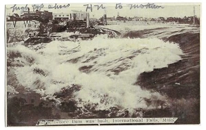 Postal de International Falls, Minnesota 1911, Falls Antes de la Represa - Imagen 1 de 2
