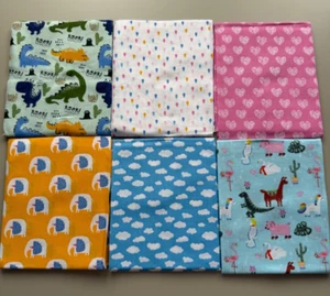 100% Cotton Fat Quarter Bundle 6 Pieces Young at Heart Print Dinosaur Elephant - Picture 1 of 3
