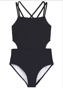 Kanu Surf Swimsuit Girls 12 Black One Piece Cut Out Swimwear - Picture 1 of 3