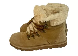 Bearpaw Women's Marie Sand Brown Sheepskin Ankle Wool Suede Lace-Up Boots Size 7 - Picture 1 of 10