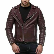 New Men Quilted Leather Jacket 100% Genuine Soft Lambskin Biker Bomber -023