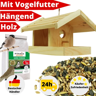 Vogelhaus Futterhaus Hängend Holz Vogelfutter Wildvogelfutter Vogelfutterspender - Bild 1 von 4