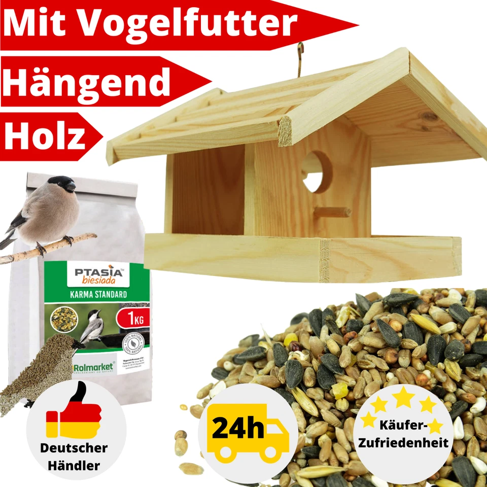 Vogelhaus Futterhaus Hängend Holz Vogelfutter Wildvogelfutter Vogelfutterspender - Bild 1 von 4