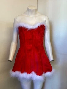 Mrs Claus Strapless Sexy Faux Fur & Feather Dress Outfit - Size L-XL (14) - NEW! - Picture 1 of 5