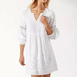 Vestido Tommy Bahama Santa Lucía Mezcla de Lino Cuello Dividido, Blanco, Talla Pequeña - Imagen 1 de 9