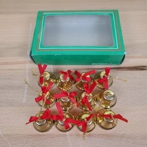 12 Vintage Christmas Brass Jingle Bells With Bows (1 Missing Bow) - Picture 1 of 15