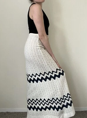 Maxi Falda Vintage Años 70 Tejida Chevron Boho Lápiz Hippie Festival Años 70 Foto 1 de 4