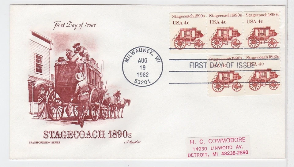 TurtlesTradingPost- Stagecoach- Transportation Series 1982 #1898A FDC Artmaster - Image 1 of 1