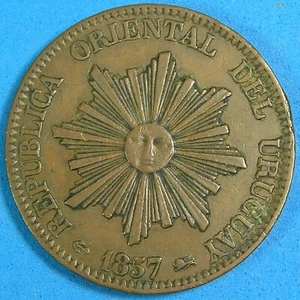 Moneda Uruguay 20 Centesimos Cobre 1857 D, Sol Radiante, Envío Combinado - Imagen 1 de 2