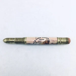 Rare Vtg Oregon Coast Highway Sea Lion Caves Souvenir Brass Bullet Pencil Holder - Picture 1 of 12