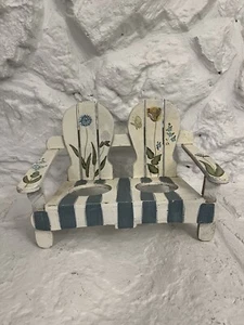 Silla Pintada a Mano Bache Jardín Sp1ring Decoración Pascua Blanco Azul Rayas - Imagen 1 de 7